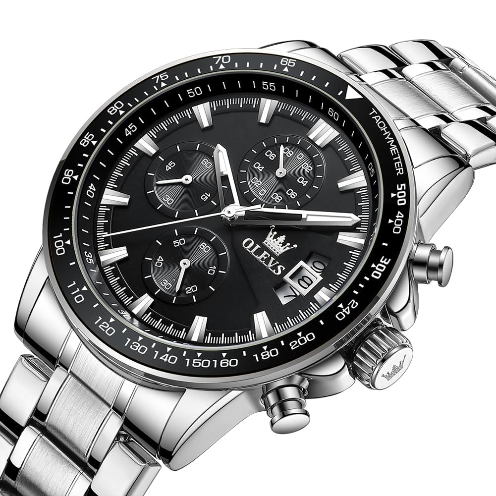 OLEVS кварцевые часы стильные многофункциональные часы из нержавеющей стали водонепроницаемые светящиеся часы с датой аналоговые модные студенческие часы для мужчин черные