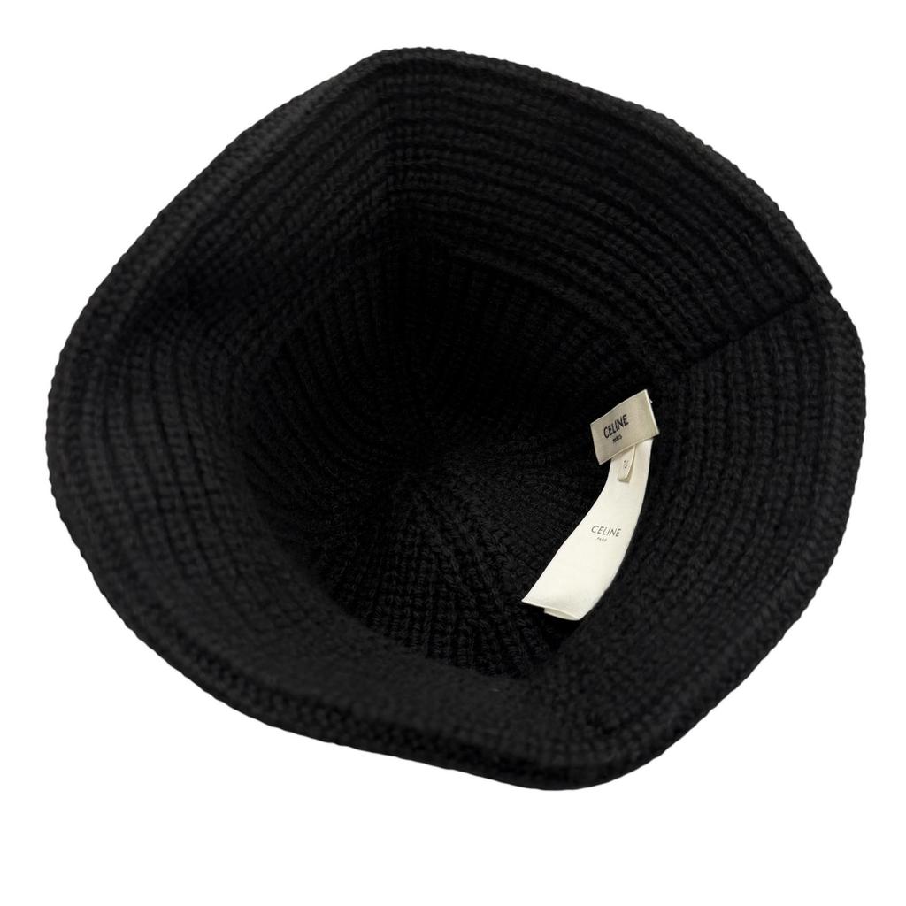 Great CELINE hat Triomphe Knit Bucket black cashmere Women 2A80T384D Used
