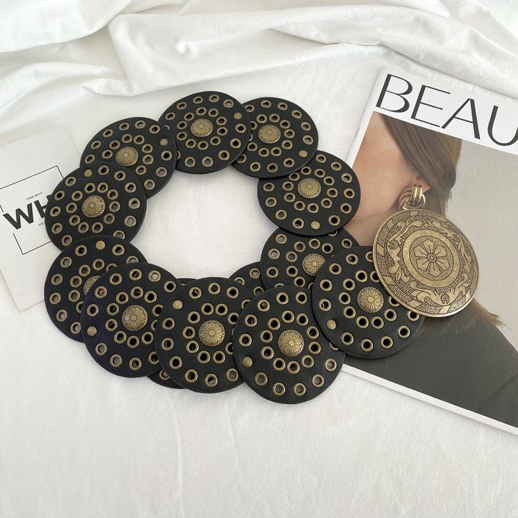 Ретро широкий пояс женский индивидуальный стиль вестерн джинсовый стиль круглый полый пояс украшение с юбкой талии уплотнение