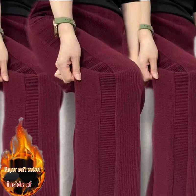 Женские брюки с высокой посадкой, на флисовой подкладке, прямого кроя, осенне-зимняя мода, утолщенные для тепла, стройнящие, свободного повседневного кроя