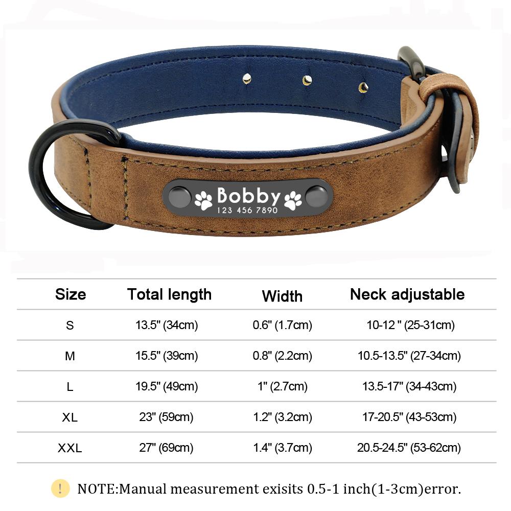 Индивидуальный кожаный ошейник для собак, персонализированные ошейники с бесплатной гравировкой имени для маленьких, средних, больших собак, питбулей, лабрадоров, XS-XXL