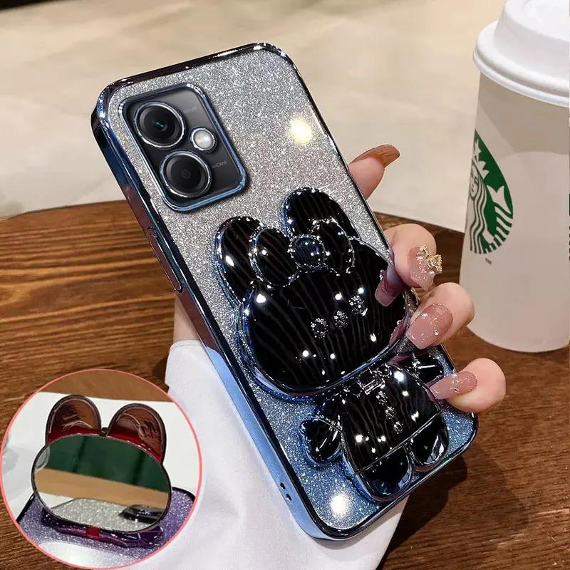 Rabbit Mirror Bracket Case for Motorola Moto Edge 30 20 G84 G73 G72 G62 G60 S G64 G54 G53 E32 E22 E13 Seismic Protective Shell