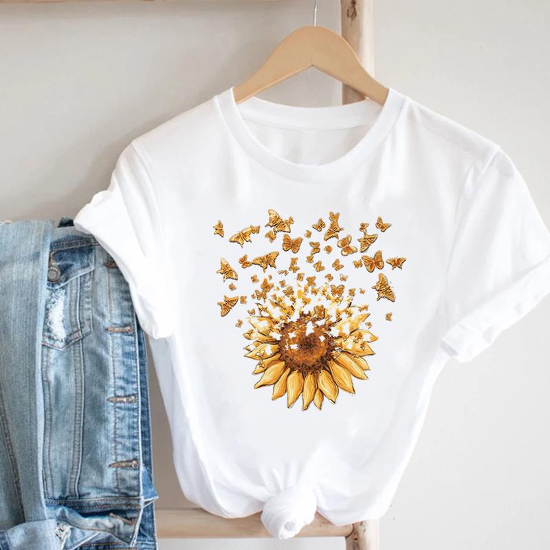 (Азиатский размер) Женская футболка с принтом пчелиного цветка, милая женская футболка 90-х годов, верхняя одежда, повседневная модная футболка с короткими рукавами, женские футболки с графическим рисунком