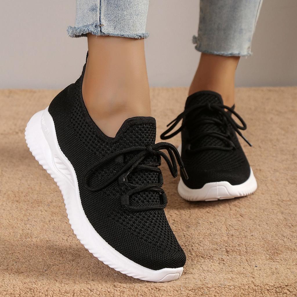 Fashion Women Sneakers Fashion Lace Up Mesh Breathable Outdoor Walking Small White Shoes Round Toe Non-slip Thick Sole Tennis Shoe Mujer