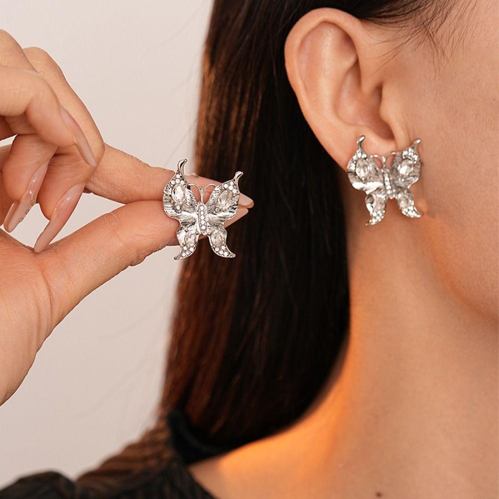 Vintage Butterfly Earrings Rhinestone Ear Studs Luxury Women Jewelry Accessory  Party