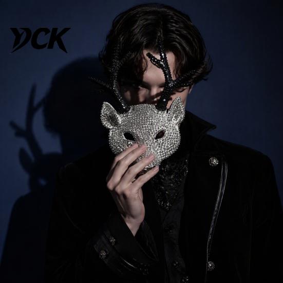 Rhinestone Deer Antler Masque Sparkly Masque, Horror Devil Elk Horns Full Luxury Diamond Party Face Shiny Halloween Costume for Masquerade Half Photo
