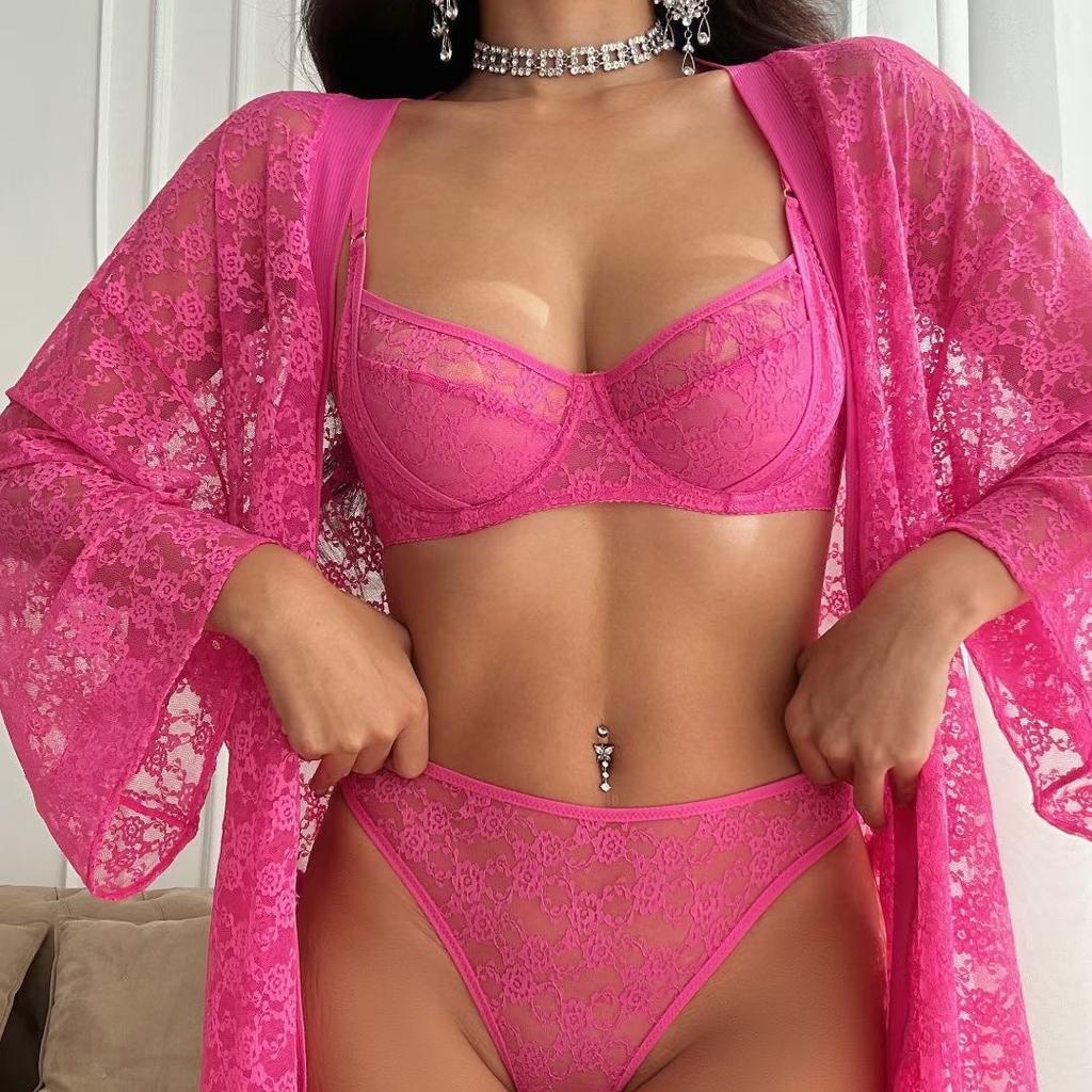 Sexy Lace Embroidery Bra Set for Women Ultra Thin Breathable Lingerie Comfort Bras and Thongs French 5 Colors