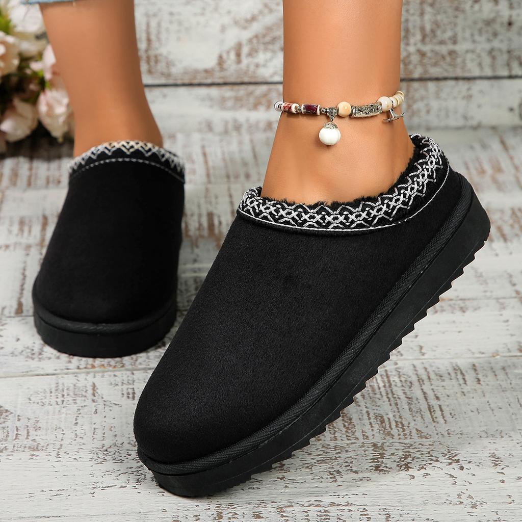 Snow Boots for Women Winter Cashmere Warm Thick Soles Without Heel-covered Hair Half Slipper Cotton Shoes for Women