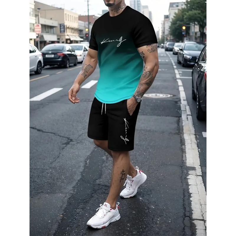 Men's Outfit Summer Short Sleeve T Shirt Set Fashion 2 Piece Sportwear 3D Printed Casual Shorts Sweatshirt Men's Tracksuit