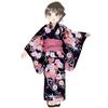Muromachi Yukata Girls 100cm Set Yukata Set Heiko Obi Set Retro Pattern Navy Cherry Blossoms and Running Water Pink [Kyoto St. ] Children's "Black &
