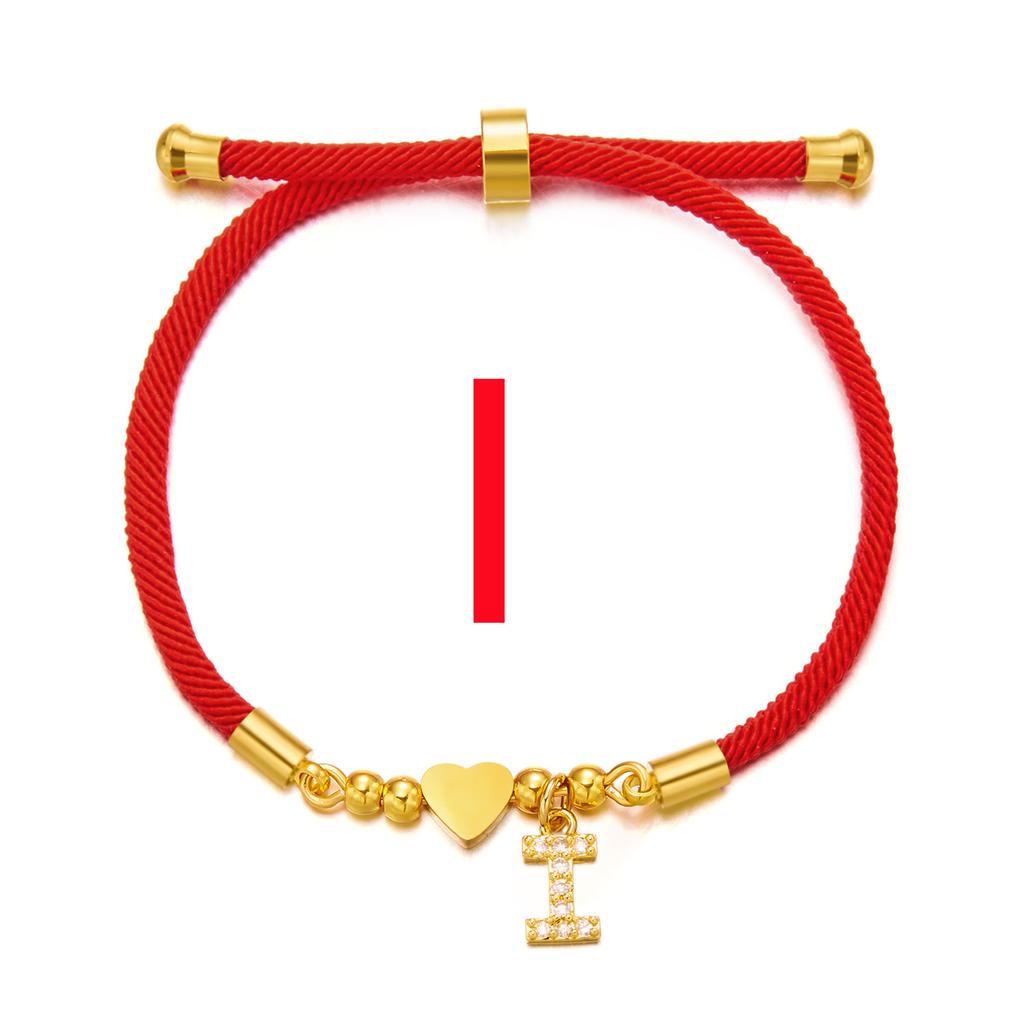 Женский браслет из нержавеющей стали с 26 буквами, AZ, алфавит, сердце, регулируемый плетеный браслет Lucky Red Rope, ювелирное изделие, подарок