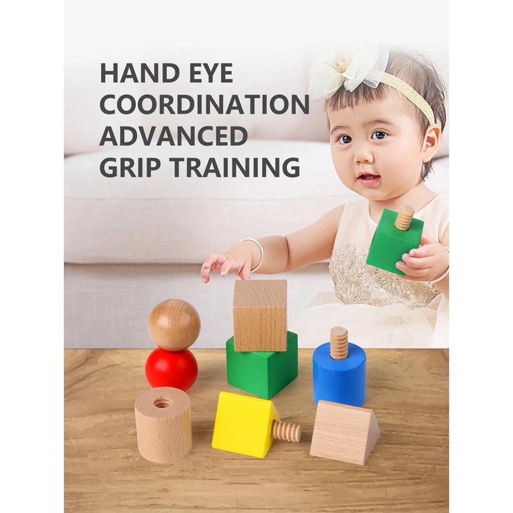 Nuts Wooden Blocks Baby Montessori Toys Fine Motor Skill Sensory Games Geometric Screws Shape Matching Toddlers Educational Toys