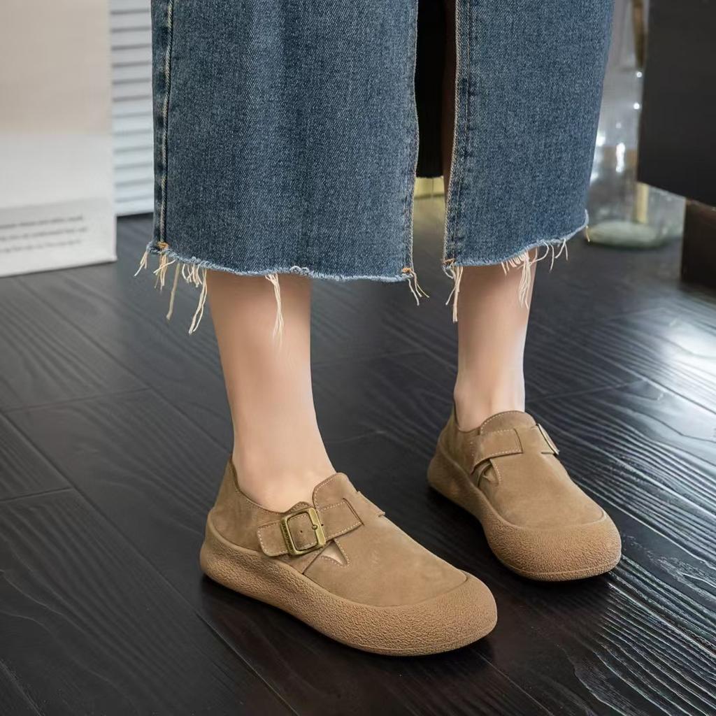 Женские туфли из натуральной кожи, осенние новинки, на толстой подошве, в стиле ретро, на мягкой подошве, повседневные туфли-лодочки на одном ремешке, удобные