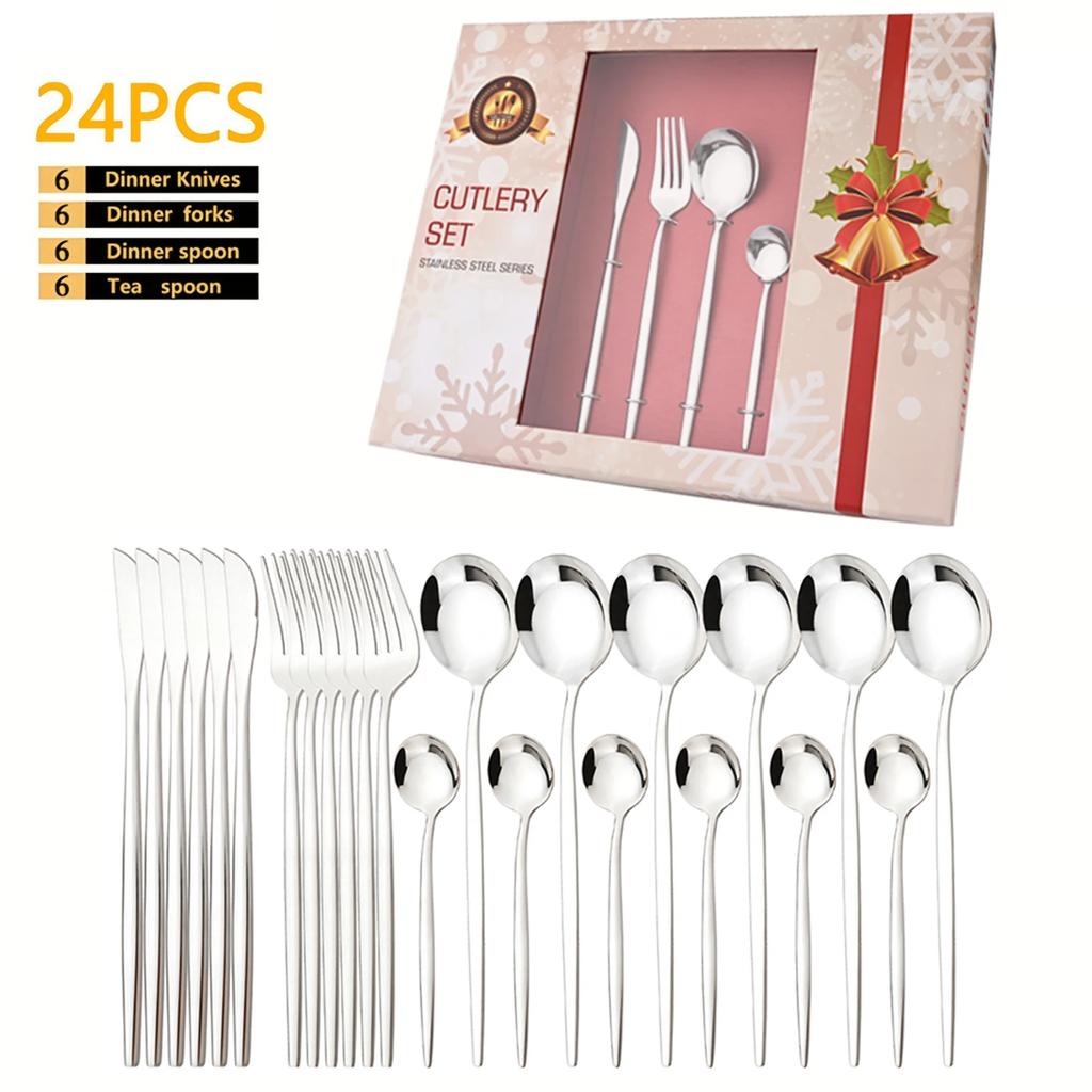 24 шт. набор столовых приборов из нержавеющей стали Blacak Gold, нож вилка и ложка в западном стиле, столовые приборы для ресторанов с подарочной коробкой, подходит для подарков