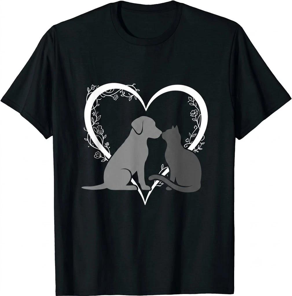 Dog And Cat Heart Pet Lover T Shirt