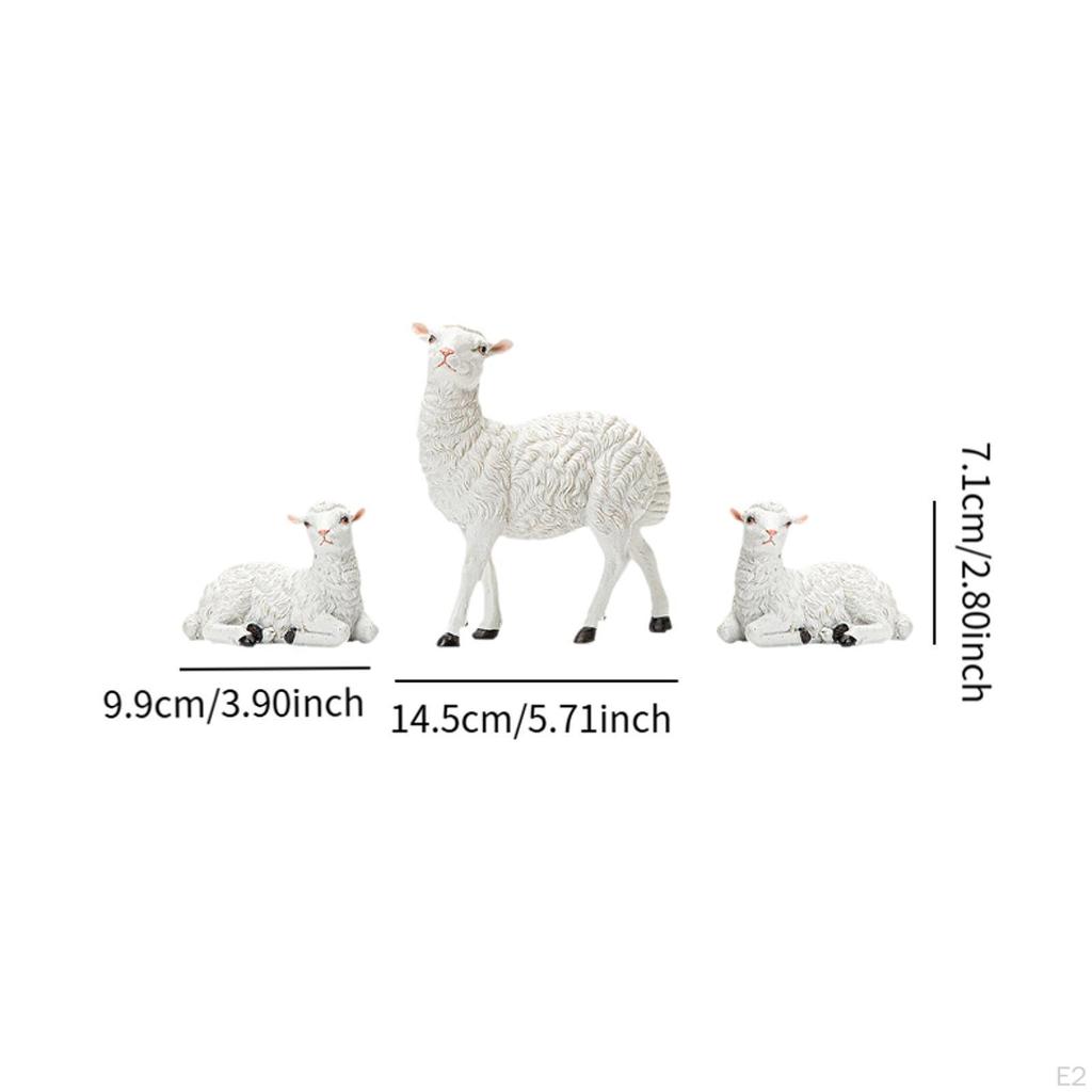 3Pcs Mini Sheep Statue White Lamb Sculpture Lifelike Birthday Gift Desktop Ornament Resin Animal