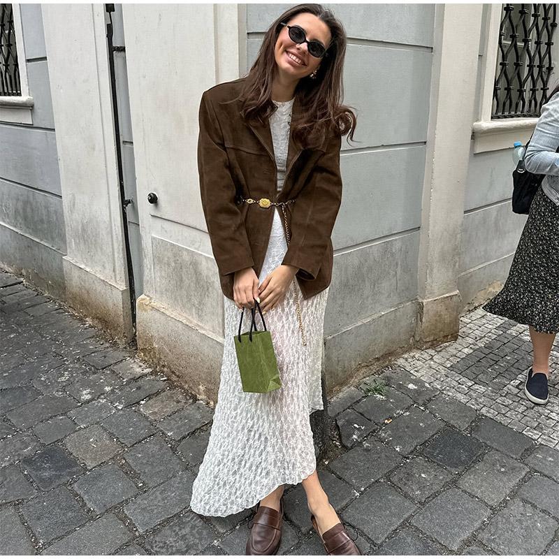 Vintage Suede Jackets Female Casual Loose V Neck Single Breasted Coats Female 2024 Autumn Winter Fashion Solid Outwears Lady