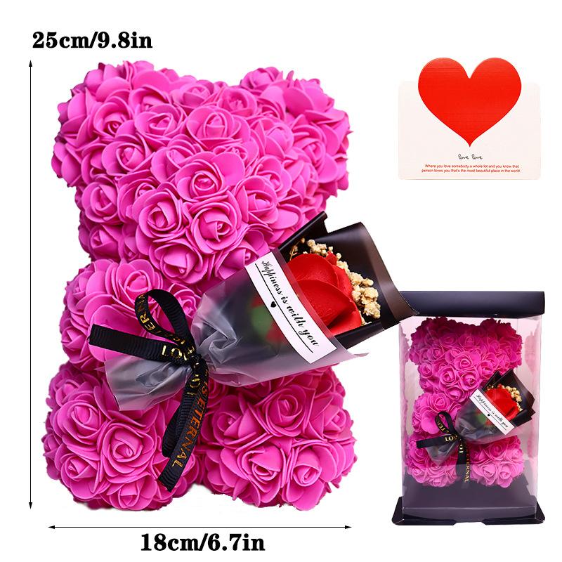 1 Piece Artificial Rose Bear with Hand Corsage, Artificial Rose Bear Birthday Gift, Valentine's Day, Wedding Mother's Day