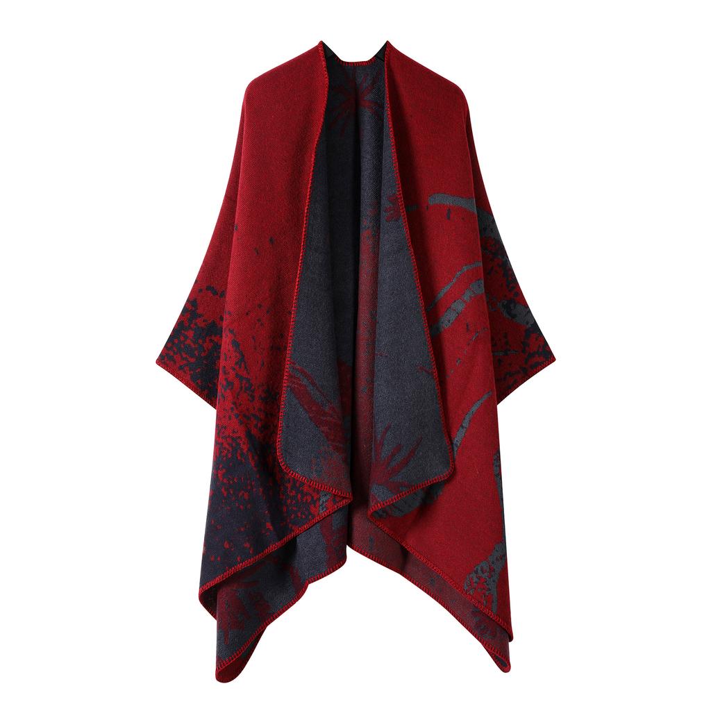 Plain Versatile Shawl Air-Conditioned Room Women'S Knitted Cape With Double-Sided Scarf