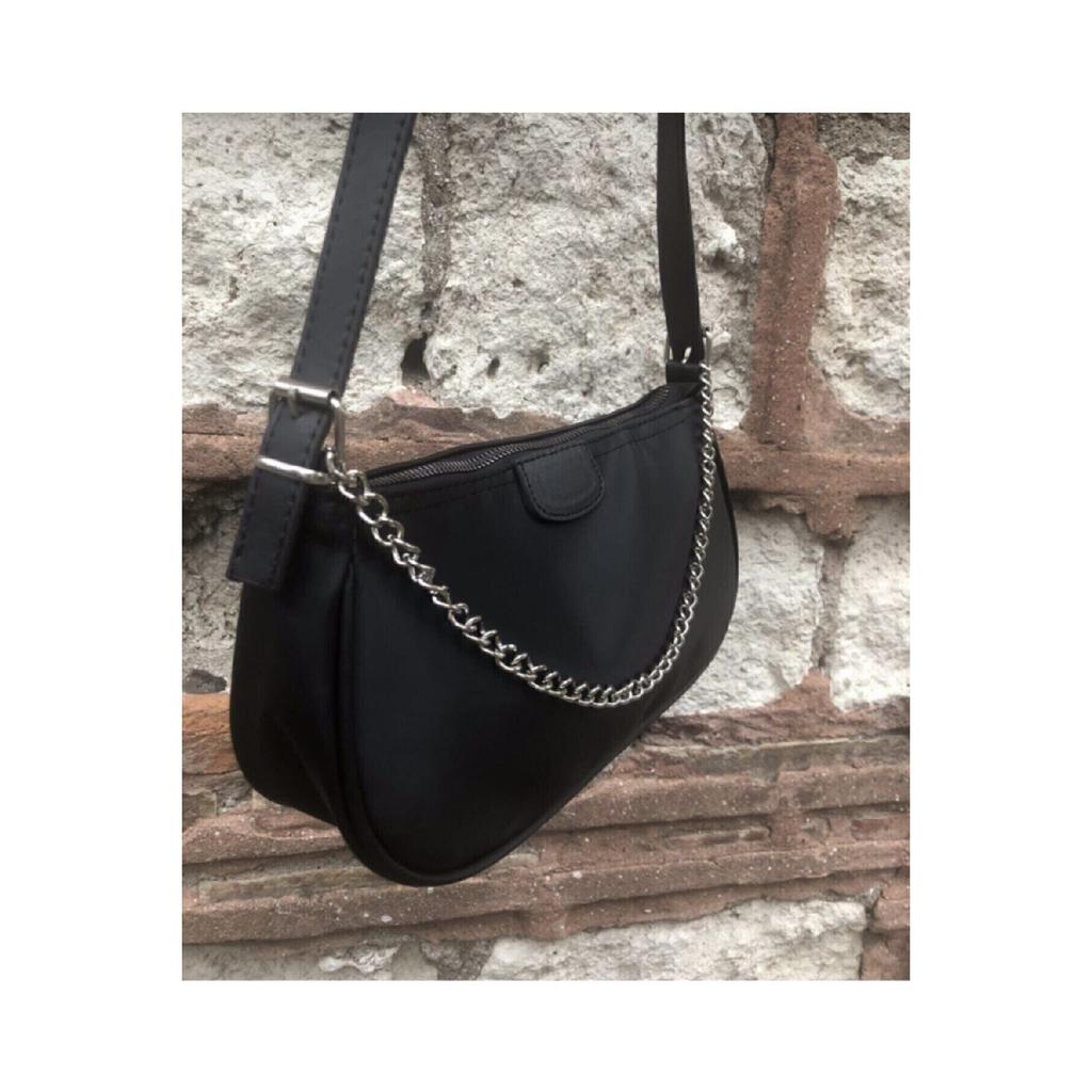 Black Chain Baguette Women's Bag