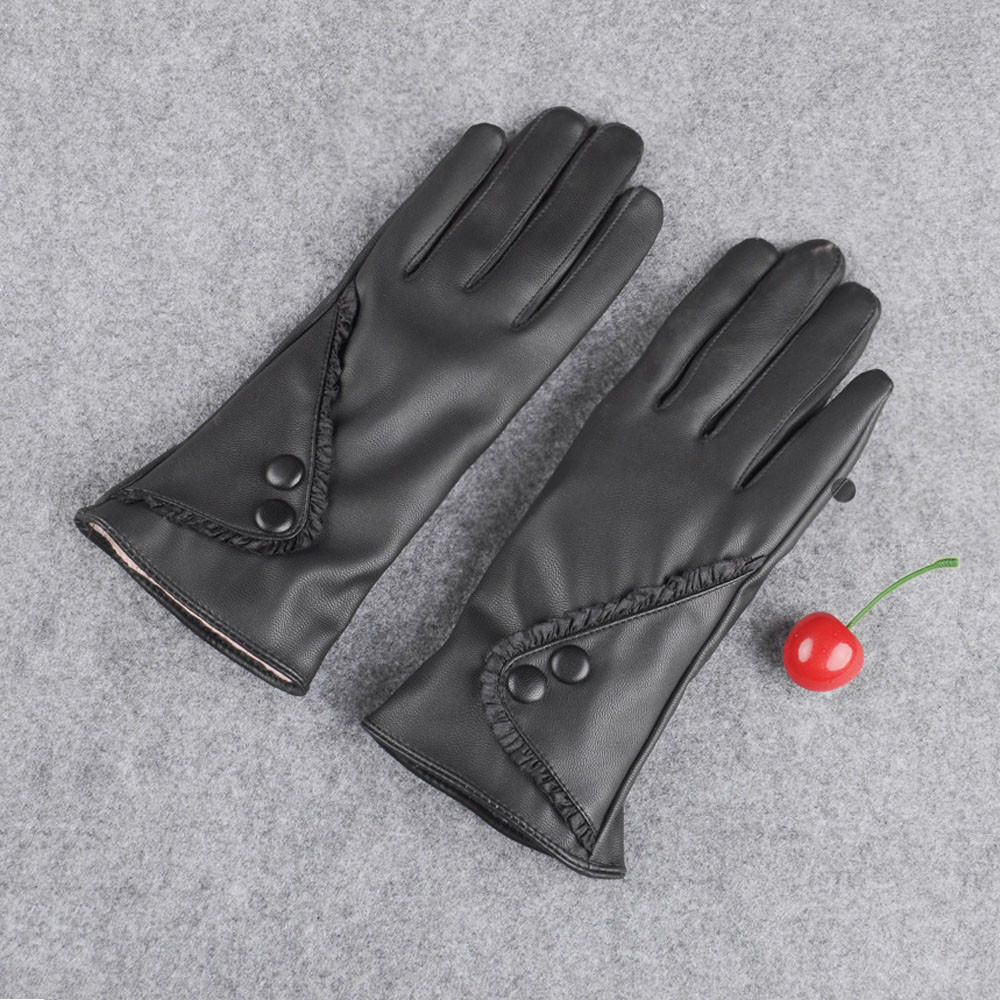 Novel Fashion Women Lady Soft Leather Gloves Winter Warm Mitten Xmas Gift Black