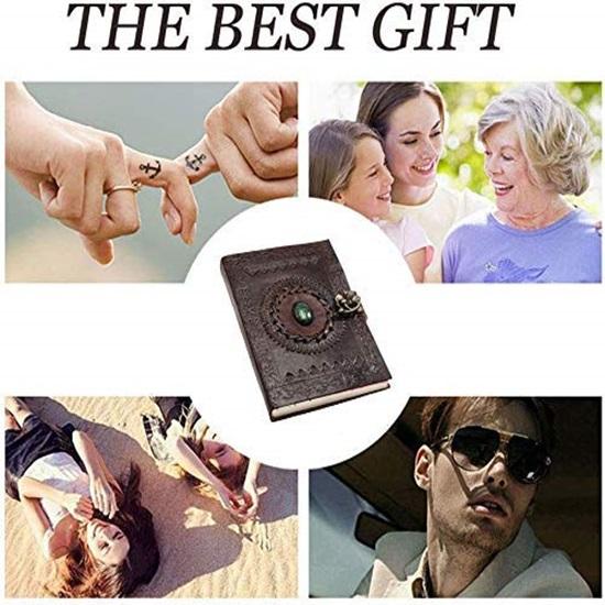 Кожаный дневник ручной работы с тиснением зеленого камня и коричневого цвета с металлическим замком