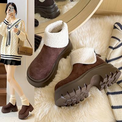 Женские ботинки на толстой подошве большого размера, утепленные зимние ботинки с мехом, ботильоны до щиколотки на толстой подкладке, нескользящие спортивные ботинки для пеших прогулок, ботинки Мартина