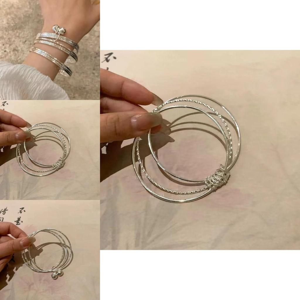 Silver Triple Sophisticated Bell Bracelet For Women Minimalist Bangle Alloy