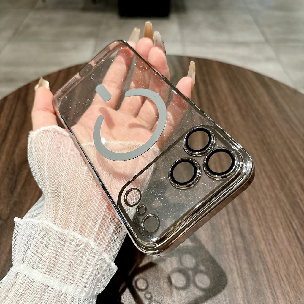 Электролитическое покрытие PC Блестки для чехла телефона IPhone 17promax Магнитное всасывание для Apple 16 с пленкой для объектива 15 Защитная крышка