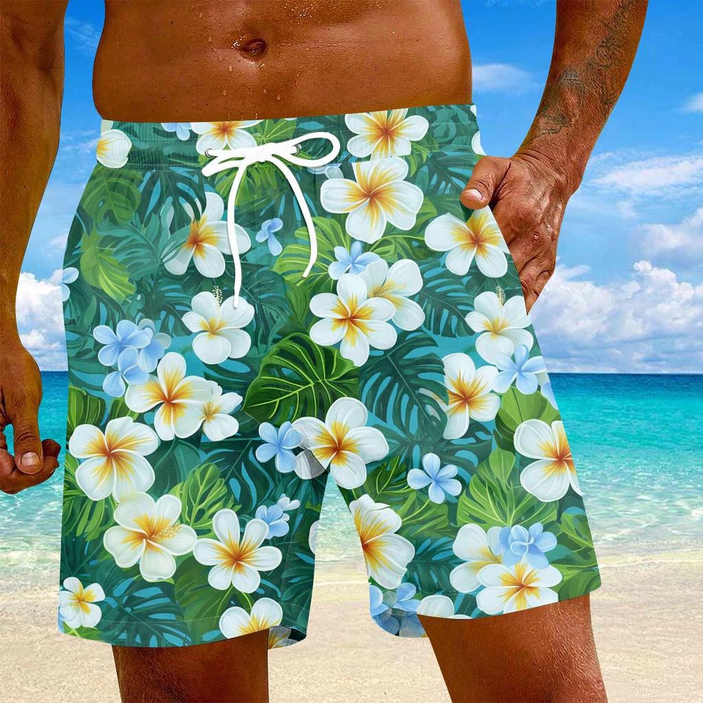 Men's Fashion Hawaiian Print Elastic-Waisted Casual Yoga Pants Beach Shorts