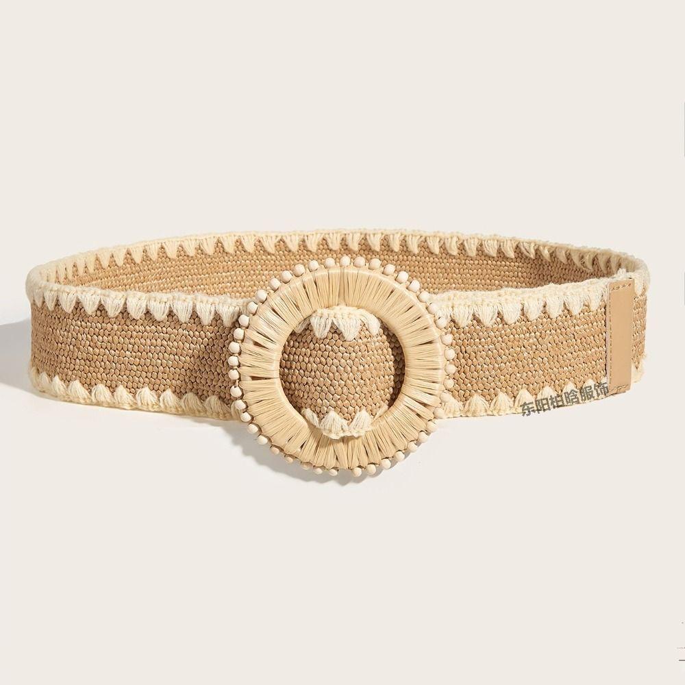 Colorful Boho Straw Weave Belt Retro Ethnic Style Waistband Casual Bohemian Style Belt Women