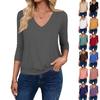 Women's Fashion Casual V-Neck Three-Quarter Sleeve Solid Color Top
