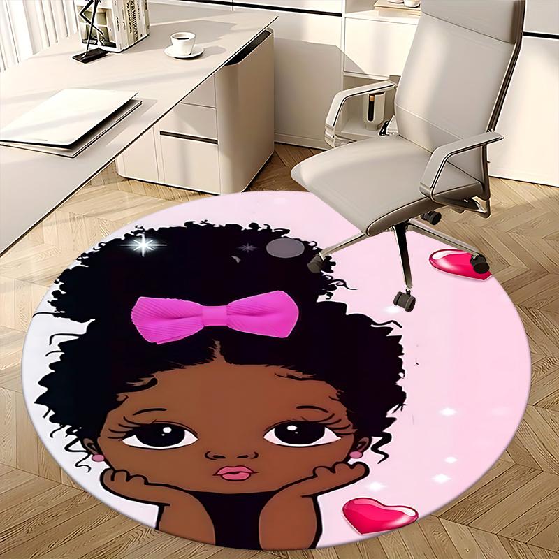 Pink Afro Girl Chair Mat - Round Carpet for Home Decor, Office, Living Room, Bedroom Gift - Suitable for Various Rooms0511b