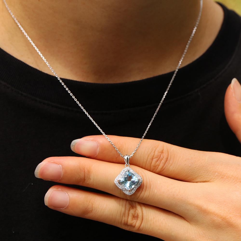 Natural Cushion Sky Blue Topaz Jewelry Set 925 Sterling Silver Ring Earring Pendant for Women Wife Nice Gift