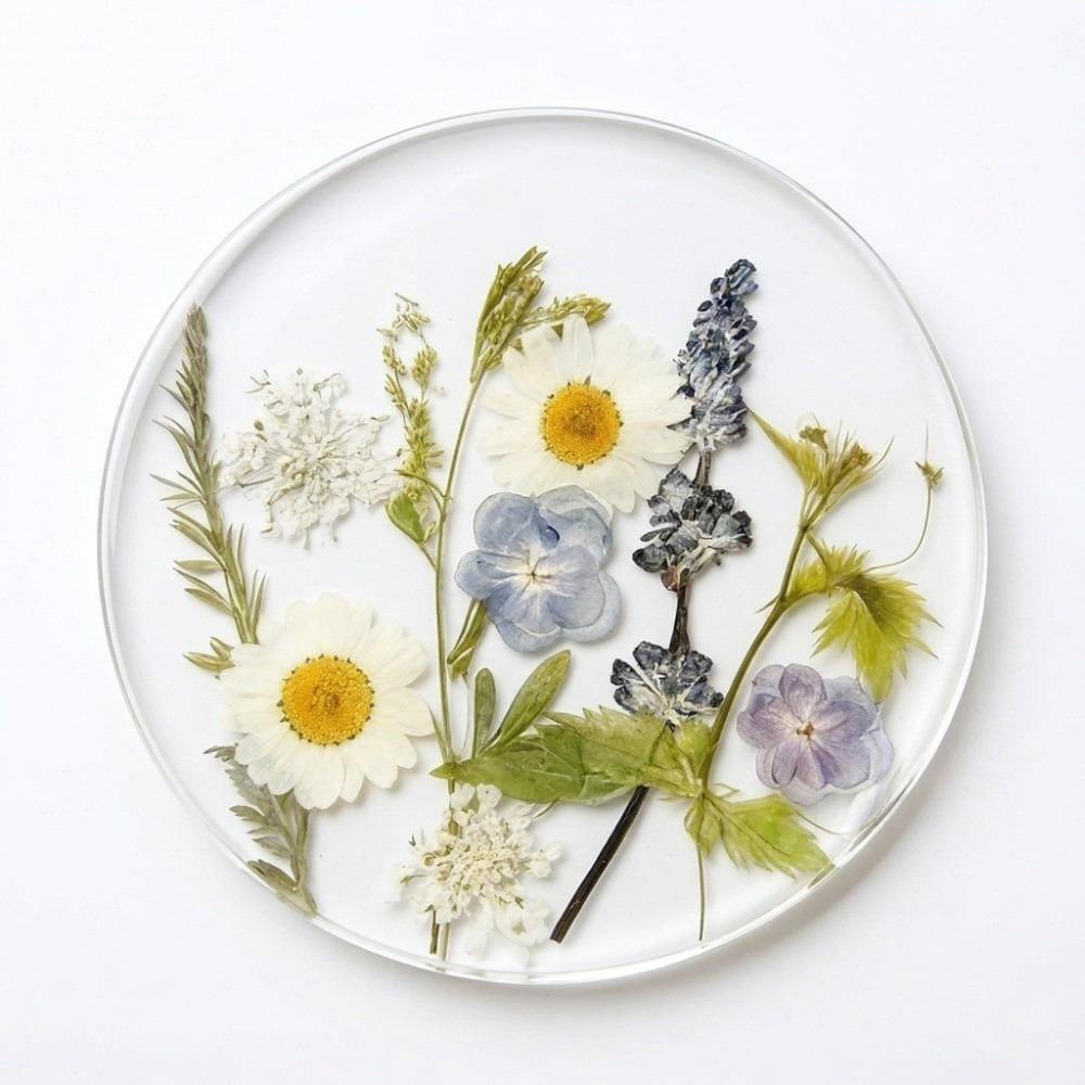 Round Floral Print Coasters Transparent Cup Mat Durable Insulation Pad  Tea Table