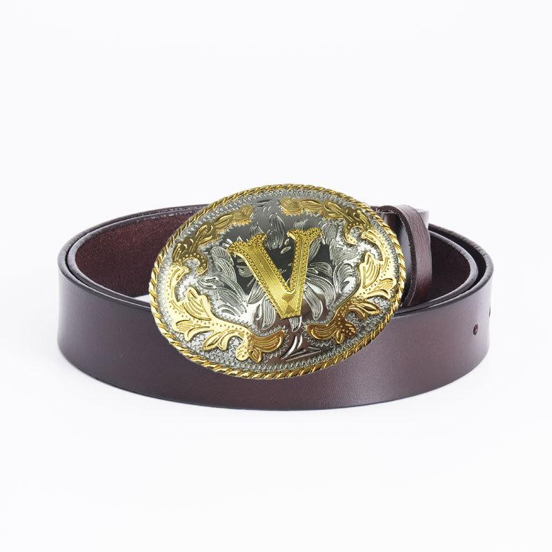 Мужской ремень из цельной коровьей кожи в стиле панк-рок с круглой пряжкой и гладкой пряжкой, винтажный ремень в стиле вестерн