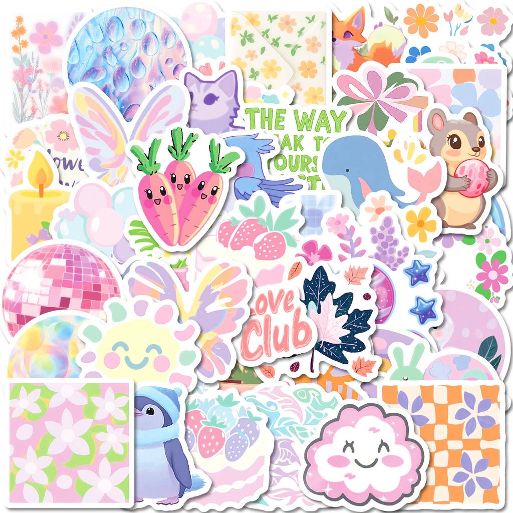 50 листов пастельных наклеек с цветочными граффити Сяоцин, чемодан, стакан для воды, чехол для мобильного телефона, гитарный динамик, водонепроницаемая полипропиленовая наклейка.