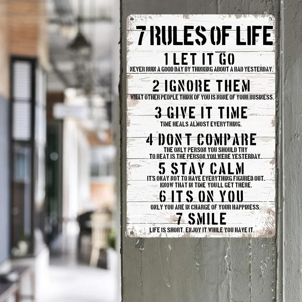 1 шт., Мотивационные цитаты Металлический знак Декор стены 7 правил для жизни Мотивационные цитаты Винтажный знак Офис Дом Класс