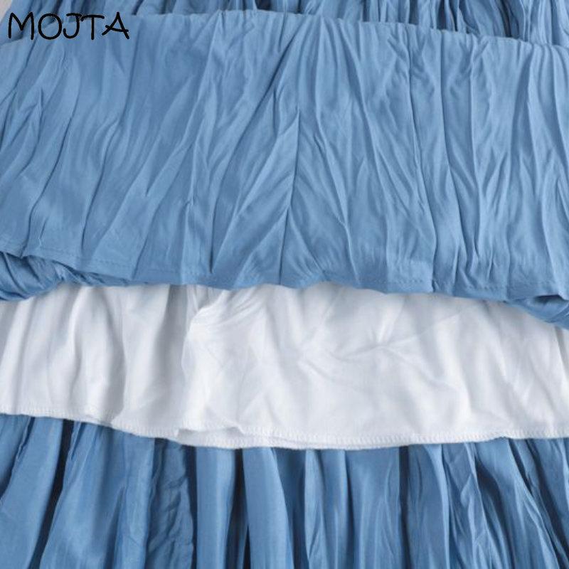 MOJTA Women's Mid-length Skirt Spring Summer Elastic High Pleated Waist Skirt A-line Skirt