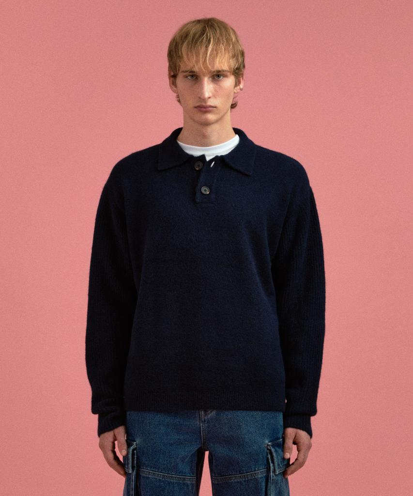 PLAC Sleeve Point Collar Knit Navy