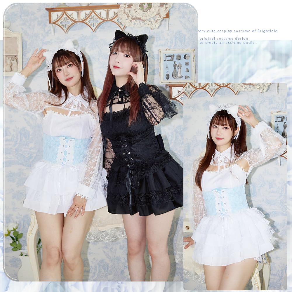 Brightlara Хэллоуин Косплей Кошка Белый Черный Костюм, Кошка, Кошка, Женский, cos074-BK-L