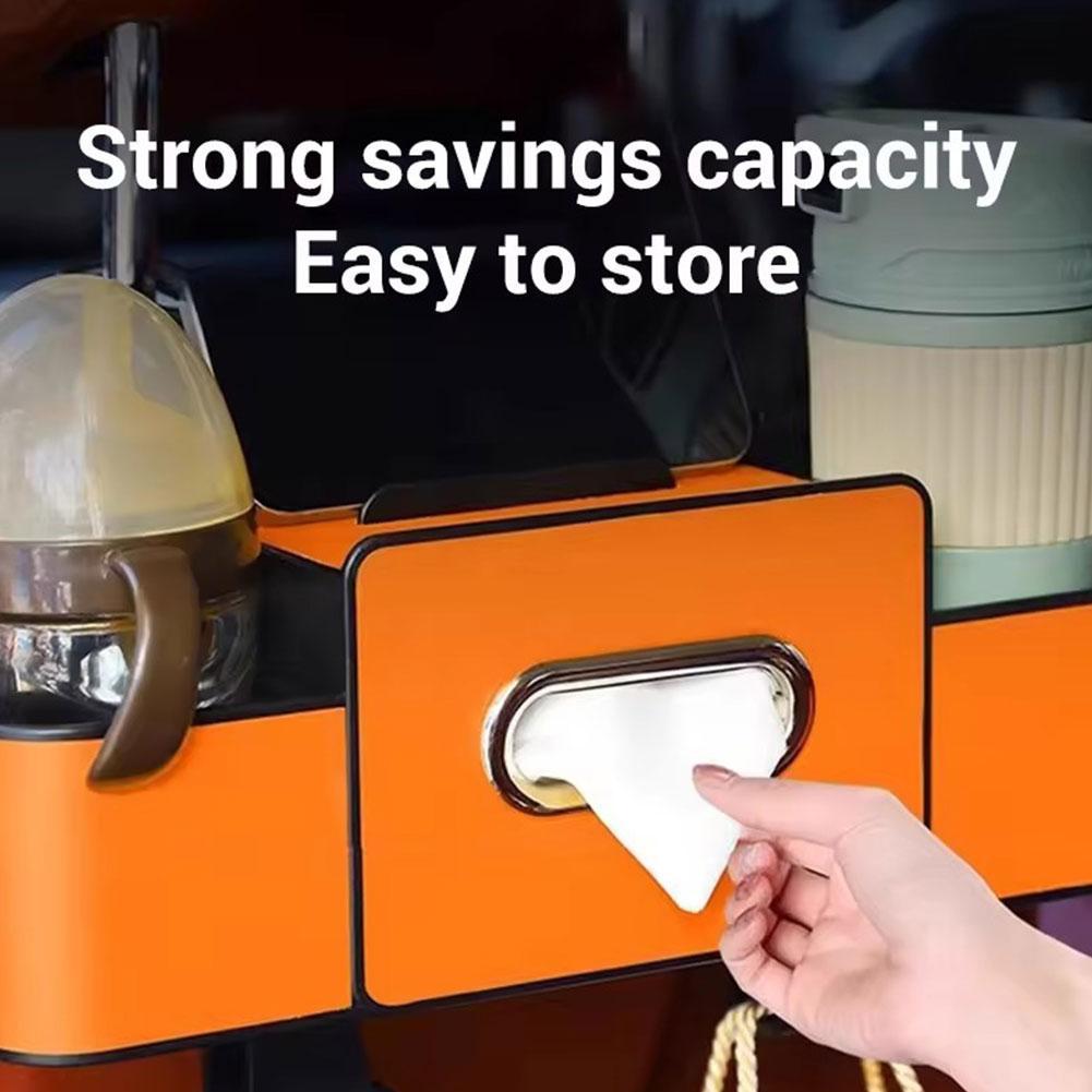 Car Seat Organizer With Abs Box & Tissue Holder. Double Storage For Snacks/drinks. Easy Install, Durable Resin For All Cars