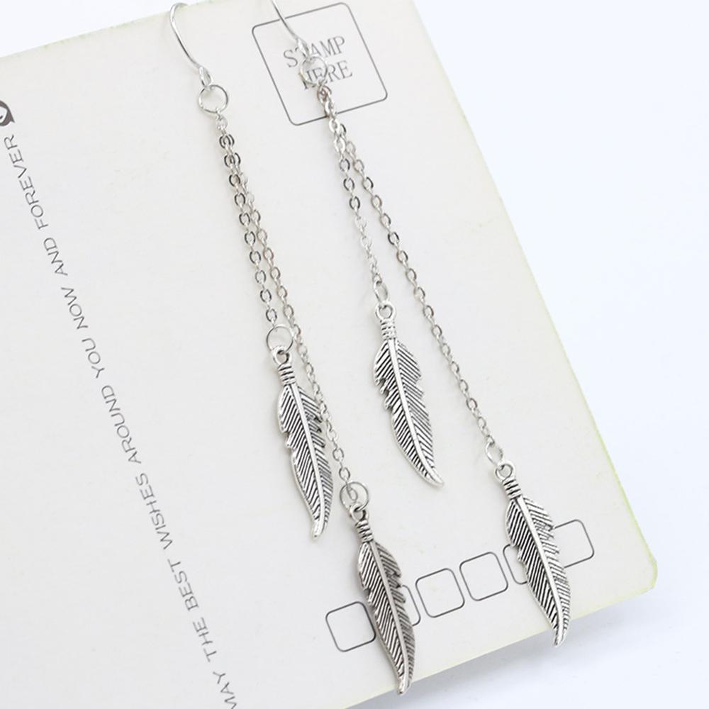 Vintage Feather Tassel Long Dangle Earrings for Women Fashion  Color Leaf Metal Drop Earrings Simple Statement Jewelry