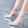 High Heels Women's Summer 2025 New Pointed Head Light Mouth Stiletto with Rhinestone Silver Bridal Wedding Shoes Sandals