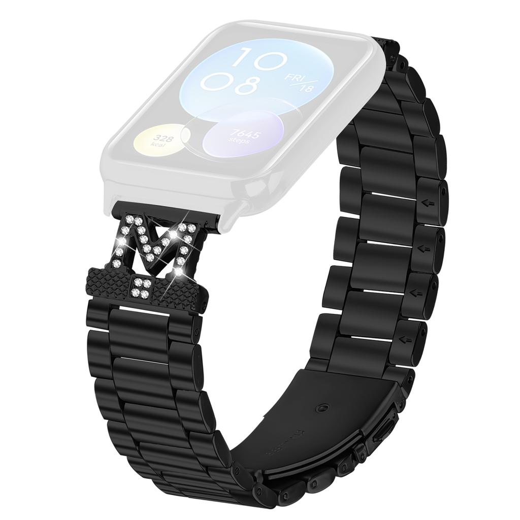 For Xiaomi Redmi Watch 4 Replacement Strap M-Type Rhinestones Decor Stainless Steel 3-Bead Watch Band