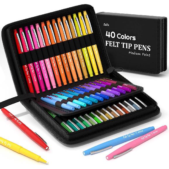 Lelix 20 Colors Felt Tip Pens, Medium Point Assorted Colors Markers Pens For Journaling, Writing, Note Taking, Planner Coloring, Perfect for Art