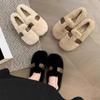 2024 Winter Warm Ladies Flat with Furry Shoes Fashion Buckle Strap Women Mules Fur Casual Flats Outdoor Indoor Female Loafers