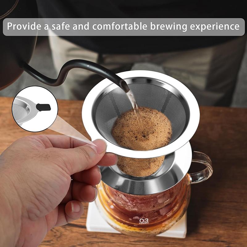 Фильтр для кофе из нержавеющей стали, воронка для кофе pour over, многоразовый, безбумажный, ситечко для капельного кофе, кухонные аксессуары для кофе