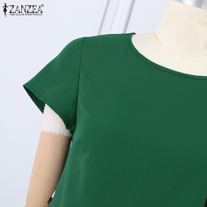 ZANZEA Женское повседневное свободное платье контрастного цвета с коротким рукавом и круглым вырезом