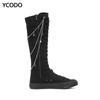 Spring Autumn Women Boots Canvas Mid Calf Boots Casual High Top Shoes Long Boots Lace Up Zipper Comfortable Flat Boots Size 34-43